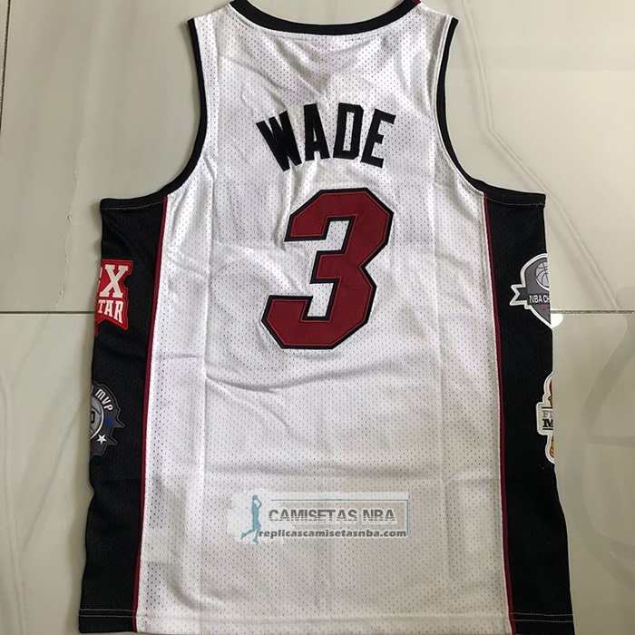 Camiseta Miami Heat Dwyane Wade NO 3 Mitchell & Ness 2003-19 Blanco